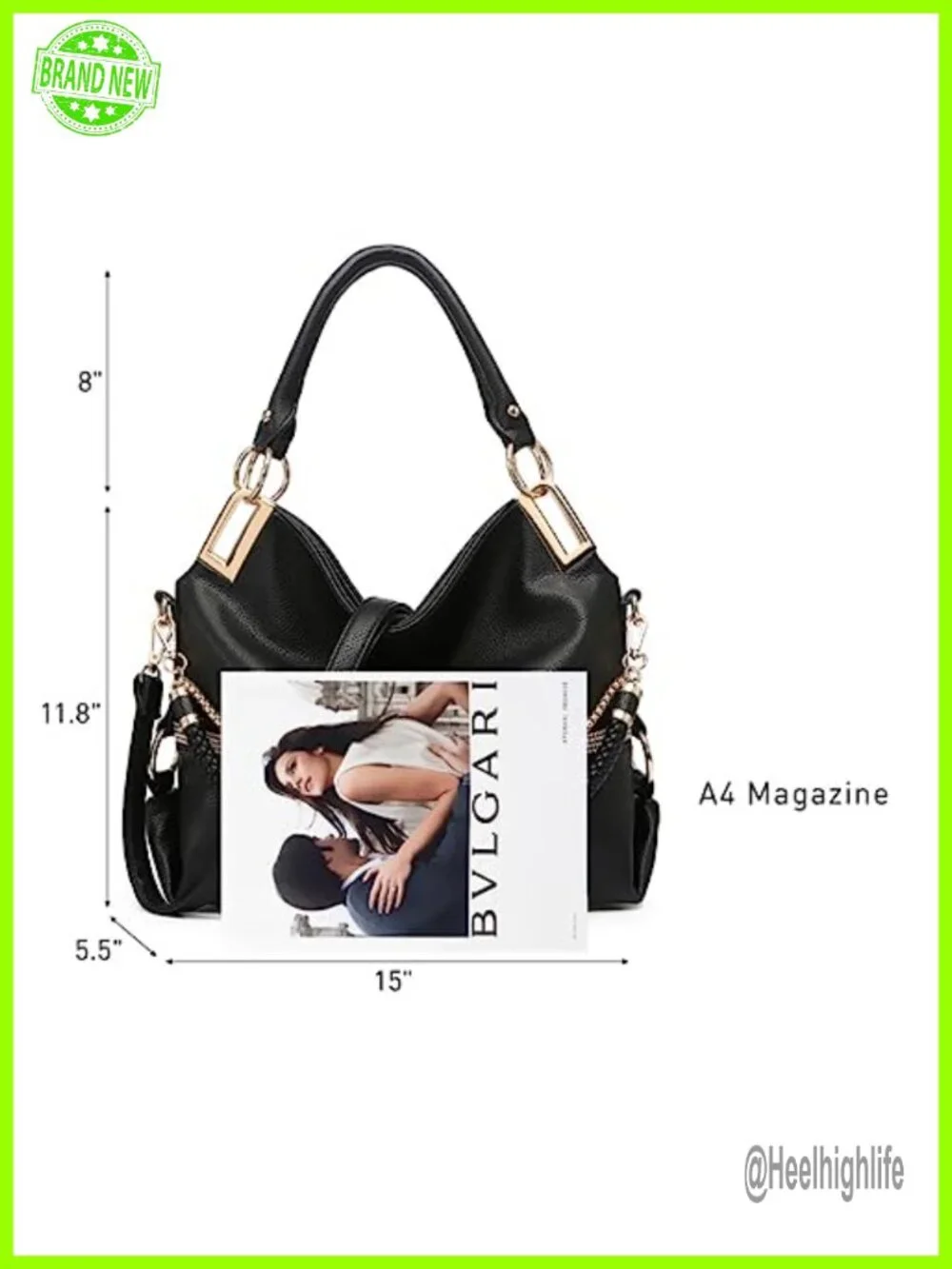 Large Hobo Bag with Rhinestone Accents Vegan Leather Tote Shoulder Handbag